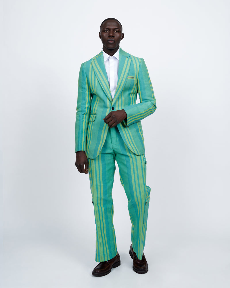Teal-Green stripes 2 piece suit