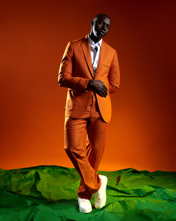 Burnt Orange Zipper detail 2 piece suit